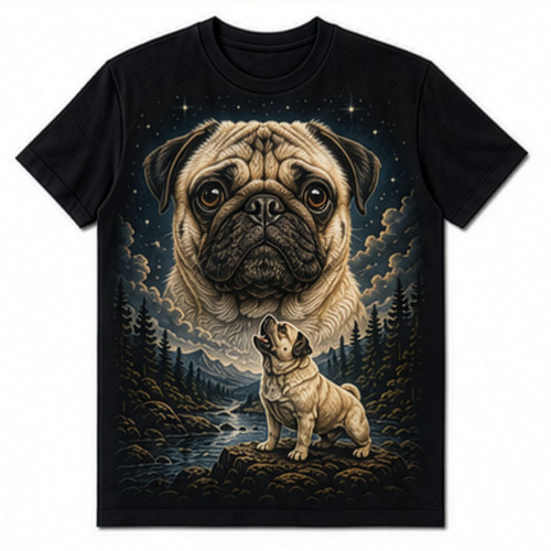 Pug moonlight howling tshirt - moonlight,