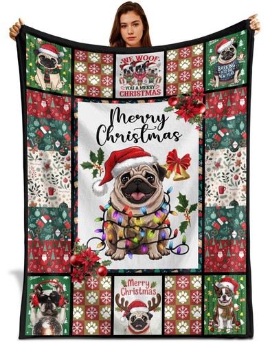 Christmas pug blanket cute - pug,